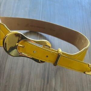 Vintage Morris Moskowitz Yellow Leather Belt with Gold Hardware